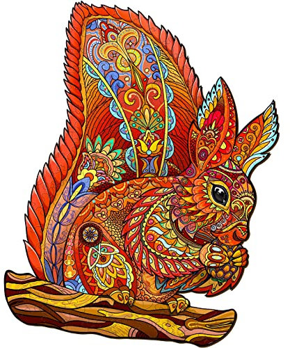 Funnli Holzpuzzles für Erwachsene und Kinder,Einzigartige Tierförmige Holz-Puzzle(Böses Eichhörnchen), Puzzle aus Tierteilen (L-42 * 33.3cm-300 Stück)