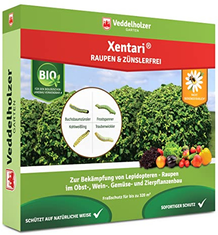 Veddelholzer Xentari® 8 x 2g Raupen & Zünslerfrei gegen Buchsbaumzünsler, Raupen & Schadraupen. Xentari Raupenfrei Buchsbaumzünsler Spritmittel für Bio Landbau geeignet Nicht Bienengefährlich.