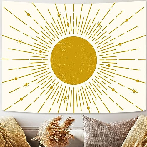 Aipon Boho Sun Tapisserie Vintage Retro Sonnenuntergang Regenbogen Wandteppiche für Schlafzimmer Klassenzimmer Ästhetisch Gelb 70er Jahre Sonnenaufgang Wandteppich Wandbehang für Wohnzimmer Wohnheim