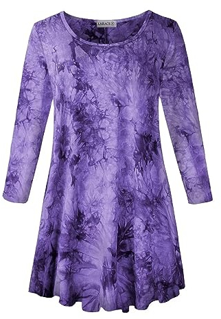 LARACE 3/4-Ärmel Shirts für Frauen Übergröße Tunika Dressy Top Loose Fit Flare T-Shirt, B-Lila_Tie Dye, 6X