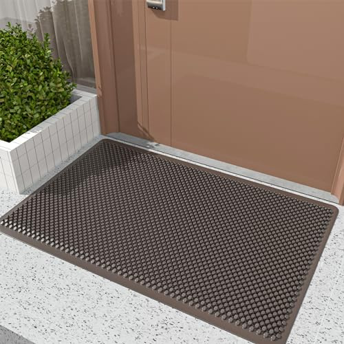 Fowooyeen Felpudo Exterior, Silicona Alfombra Entrada Casa, Felpudo Outdoor Resistente a la Lluvia, Alfombrilla Impermeable para Puerta, Pasillo, Jardín, Interior y Exterior, 43 x 76 cm, Marrón
