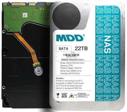 MDD (MDD22TS25672NAS) 22TB 7200RPM 256MB Cache SATA 6.0Gb/s 3.5inch Internal NAS Hard Drive - 5 Years Warranty (Renewed)