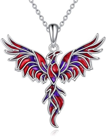 YAFEINI Phönix Anhänger Kette 925 Sterling Silber Schmuck Geschenke für Damen Mädchen Mama (Lila rotes tropfendes Öl)