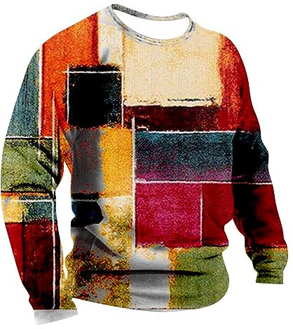 Winterpullover Herren Rundhalsausschnitt Pullis Sweatshirt Ethnisch Bedruckt Top Herren T Shirt Retro Oversized Hoodie Herren Mode Sweaters 2024 Hemdjacke Thermo Oberteil Sweatjacke(1-Hot Pink,XXL)