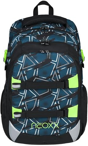neoxx Schulrucksack ACTIVE Pro Flash yourself - aus recycelten PET-Flaschen - Rucksack für die Schule mit 3 Fächern + Geheimfach – höhenverstellbare und gepolsterte Träger – Volumen ca. 30 Liter