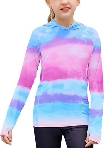 Zaclotre Kids UPF 50+ Sun Shirt Girls Rash Guard Shirt Quick Dry Sun Protection Clothing Athletic Hoodie with Thumbholes