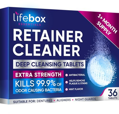 Pastillas limpiadoras de retenedores, pastillas de limpieza de dentaduras postizas y limpiador de alineadores, elimina olores y mata el 99.9% de las bacterias y manchas, para alineadores, retenedores,