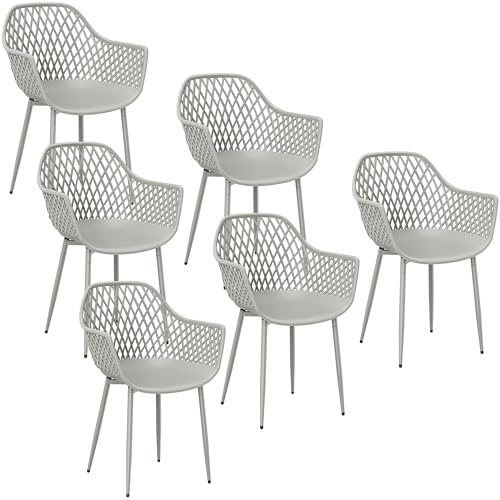 buybyroom Gartensessel 4er Set, Balkonstühle, Sessel & Stühle, PP-Sitz, Metallbeine, mit Armlehnen, Höhenverstellbare Bodengleiter, Belastbarkeit 120 KG, Grau