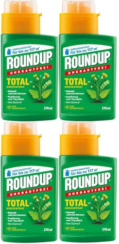 Roundup® Unkrautfrei Total Konzentrat 4 X 270ml, Unkrautvernichter glyphosatfrei, Nicht bienengefährlich