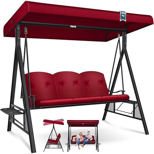 KESSER® Hollywood Swing with Sun Canopy 3-Seater and Seat Cushion | Garden Swing up to 360 kg Load Capacity | Garden Lounger with Non-Slip Feet | Swing Bench Water-Repellent for Outdoor and Indoor Use