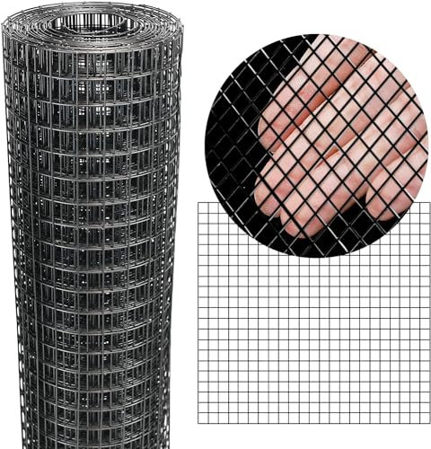 Schwarzes Hardware-Gewebe, 20,3 x 3,4 m, PVC-Stahl, vinylbeschichtet, 0,6 cm verzinkte Drahtgitterrolle (23 GA), Hühnerdrahtzaunrolle, für Stallzäune, Sichtschutzgitter, Kaninchen-/Schlangenzäune