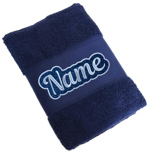 Elefantasie Besticktes Handtuch Badehandtuch aus 100% Baumwolle mit Glitzer und Name personalisiert Bestickt Dunkelblau 70x140cm