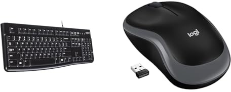Logitech K120 Tastiera con Cavo per Windows, USB Plug-and-Play, Dimensioni Standard & M185 Mouse Wireless, 2,4 GHz con Mini Ricevitore USB, Durata Batteria di 12 Mesi