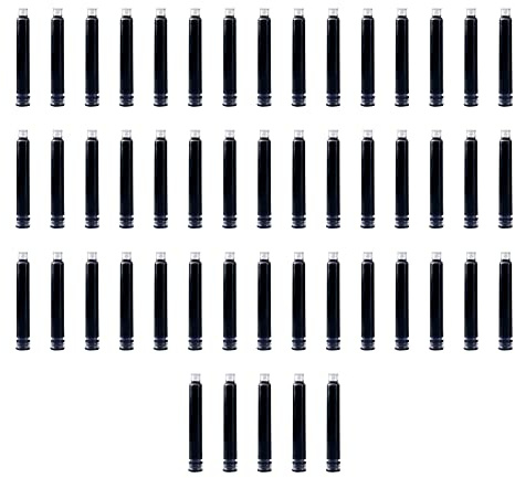 Cartuchos de tinta de pluma estilográfica de 50 piezas Cartucho de recarga de tinta de color negro con diámetro de agujero de 3,4 mm para oficina, escuela, estudiante, escritura, material de papelería