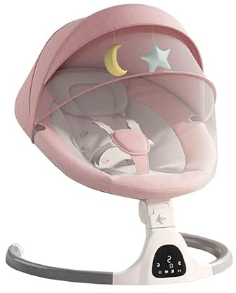 GLOKID Silla Mecedora Eléctrica para Niños, Hamaca para Bebé, Columpio eléctrico para bebés, Música/Bluetooth/Cinturón de Seguridad/Techo Removible y Mosquitera 5 Points(YLYPINK)
