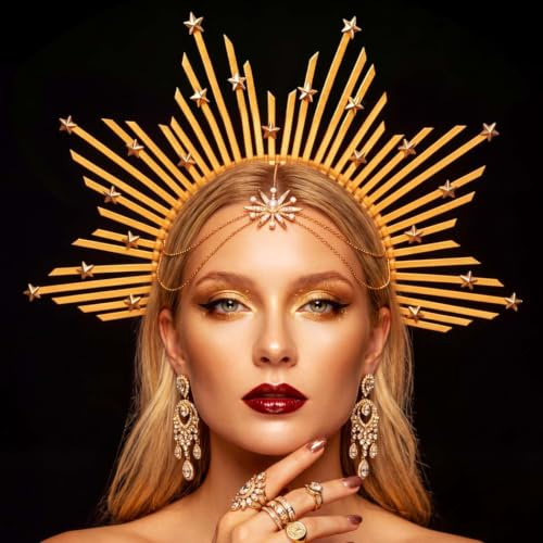 Fashband Mary Halo Krone Stirnband Stern Anhänger Sonnenbrand Krone Göttin Kopfschmuck Cosplay Halloween Party Haarschmuck für Frauen