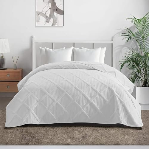 IlGruppone Copriletto Trapuntato Matrimoniale Elegante Trapuntino Lavorazione Intrecciata Due Piazze Trapunta Coperta Leggera Coperta Letto Leggera Primavera Estate - Bianco