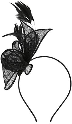 Fascinator Damen Mesh Federn Stirnband Tea Party Clip Kopfbedeckung Haarschmuck Retro Schleier Hut Elegant Fascinator Hut mit Federn Schleier Stirnband für Hochzeit Karneval (Schwarz, One Size)
