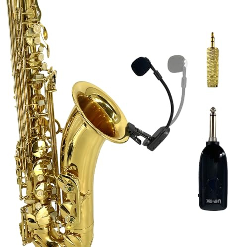 YoungMonic UHF - Micrófono inalámbrico para saxofón, instrumento ideal para trompeta Saxofon, clarinete y más, incluye receptor inalámbrico y transmisor de rango de 164 pies