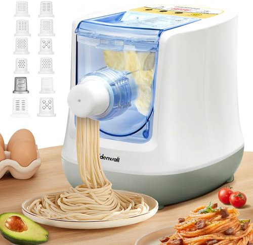 MJMLUCK Automatic Pasta Maker Machine Electric, Digital Control with 12 Shape Discs for Homemade Noodles, Spaghetti, Fettucine and Penne, Up to 650g Flour, White, 260w(220V, EU/UK/AU Plug)
