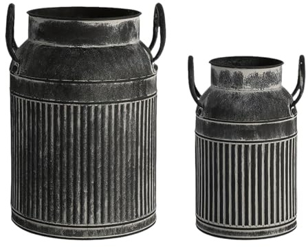 Fenteer 2 Pièces Vase à Fleurs Pot à Lait Seau en Métal Pichet Rustique en Fer avec Finition Vintage Adapté pour La Décoration de La Maison Le Bureau et Les, Noir