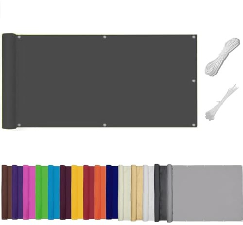 QSZTJJ Balcon Privacidad, Privacidad de Balcón y Pantallas, 180g/㎡ PES,Protección UV,Impermeable,Malla de Ocultación para Jardín Exterior,Resistente al Viento,Incluye Bridas (0.7x5m,Dark Gray)