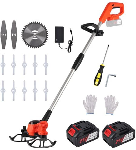 Decespugliatore a Batteria, Tagliaerba a Batteria Angolo Della Testa Regolabile, 2x4.0Ah Batterie,3000RPM,Tagliabordi Elettrico per Giardino, Bordure, Prato, Orto, Aiuole e Terreni Domestici