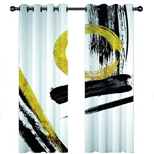 Kinder Gardinen Kinderzimmer Junge Mädchen Blickdicht Hellgraue Schwarze Goldene Linien 280X260Cm 2Er Set Verdunkelungsvorhang Thermovorhang Hitzeschutz Vorhänge Wohnzimmer Schlafzimmer Vorhänge Mi