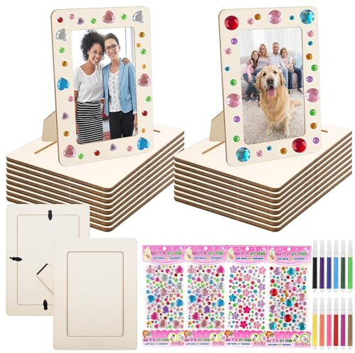 16 Pack Wooden Picture Frame, 15 x 20 CM Wooden DIY Photo Frames Painting Craft Kit with 12 Color Pen 4 Diamond Stickers for Halloween Thanksgiving Christmas