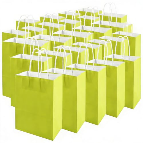 MIVIDE 75 Stück Papiertüten Grün, Geschenktüten Klein mit Henkel 15 x 8 x 21 cm, Kraftpapiertüte Geschenktüte Klein für Geburtstagsfeier, Weihnachten, Geschenkverpackung, Einkaufstüten