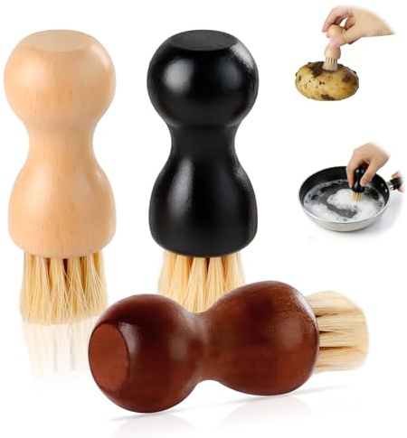 3 Pieces Mushroom Brush, Natural Wooden Dish Brush, Vegetable Scrubbing Brush, Kitchen Accessories for Cleaning Mushrooms, Fruits, Vegetables, Pots Pans, Sink, Eco-Friendly Kitchen Sponge Alternative