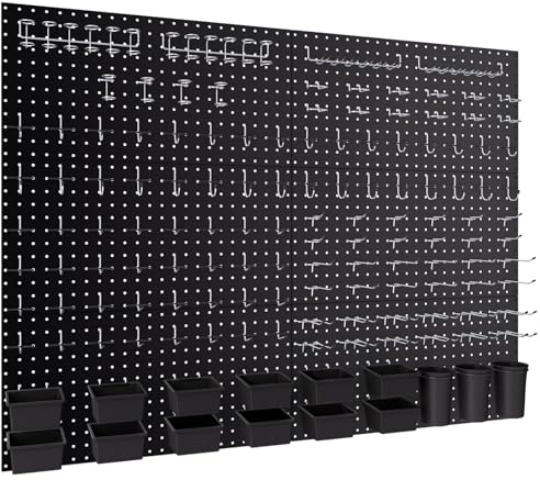 INCLY 226Pcs Black Metal Pegboard Wall Organizer Kit, Tool Storage Panel | 48×36-inch pegboards panels with hooks,bins and cups.Wall-mount panel&tool organization for garage,workbench and craft room