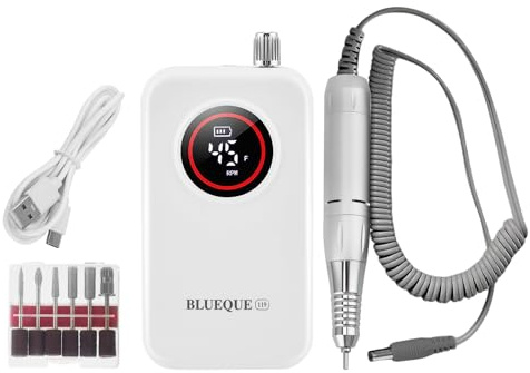 Fresa per Unghie 45000RPM, Professionale Ricaricabile Lima per Unghie, Lima per Unghie Elettrica Regolabile con Display a LCD, 6 Punte Di Ricambio per Saloni di Unghie, Rimozione Gel,Regalo Per Donne