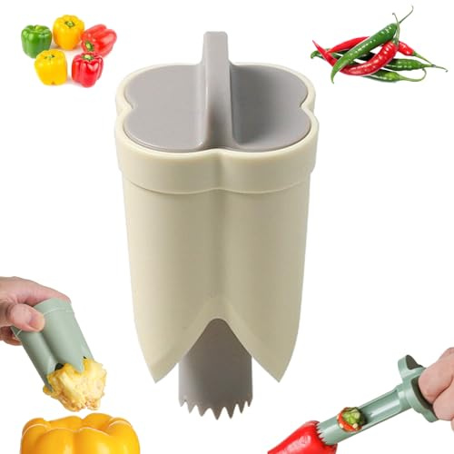 Paprika Ausstecher, 2-in-1 Paprikaentkerner und Paprika Schneider, ABS-Küchenhelfer zum Entkernen von Paprika, Chili, Äpfeln und Tomaten (Weiß)