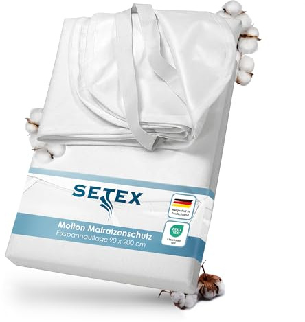 SETEX Wasserdichter Molton Matratzenschutz, 90 x 200 cm, Matratzenschoner aus 100% Baumwolle, Generation, Weiß