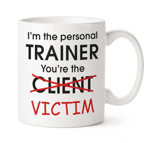 Kruzroyal Divertida taza de entrenador personal – Taza de café de broma para víctimas del cliente, regalo de entrenador de fitness PT para hombres y mujeres, instructor de gimnasio, taza de cerámica