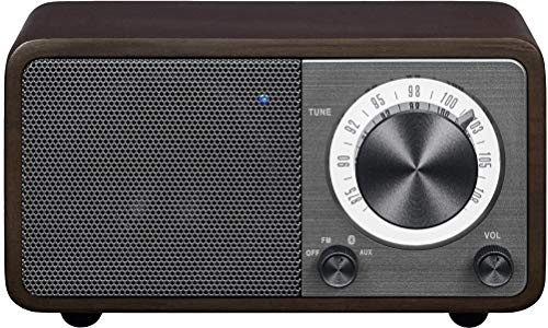 Sangean WR-7DK Wood Cabinet Mini Bluetooth Speaker with FM Radio Tuner and Aux-in Dark Cherry