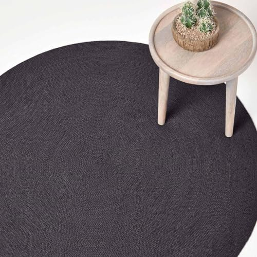 Homescapes runder Teppich 120 cm, schwarz, geflochtener Bettvorleger aus Baumwolle, Wendeteppich, handgewebter Retro-Teppich