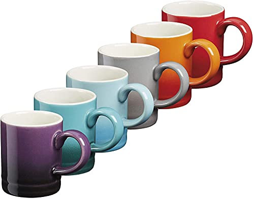 Cooks Professional 6 Piece Espresso Coffee Cup Set | Dishwasher & Microwave Safe Durable Stoneware Stylish Colourful Graduated Design Mini Drinking Mugs | 100ml Capacity | Multicoloured