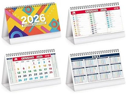 Calendario da tavolo 2026 triangolare mensile 12mesi multicolor 19x14cm spiralato 2pz