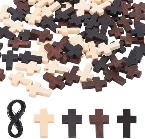 PandaHall 90 Stück Holz Kreuz Anhänger 3 Farbe Segen Kreuz Charm Spacer Perlen Für Ostern Party Gefälligkeiten, Sonntagsschule DIY Handwerk Ramadan Dekoration Halskette Armband Schmuckherstellung
