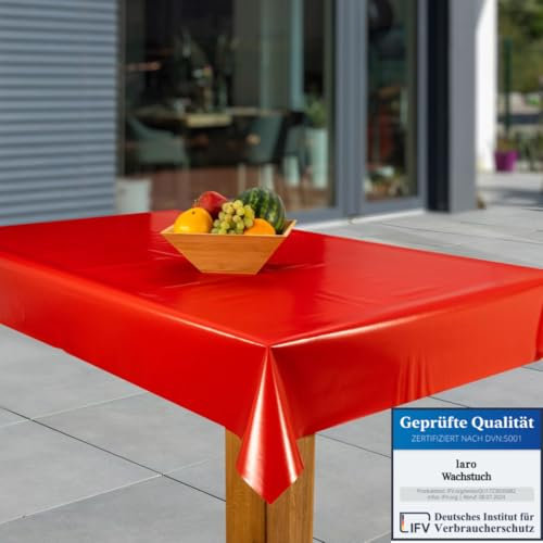 laro Wachstuch-Tischdecke Abwaschbar Garten-Tischdecke Wachstischdecke PVC Plastik-Tischdecken Eckig Meterware Wasserabweisend Abwischbar, Muster:Uni rot, Größe:80x120
