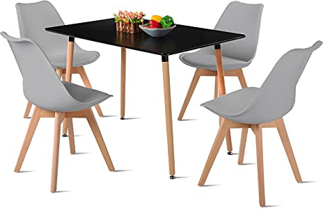 DORAFAIR Esstisch und Stühle Set, 1 Tisch + 4 Stühle, Nordisches Design, Rechteckiger Küchentisch und graue Stühle