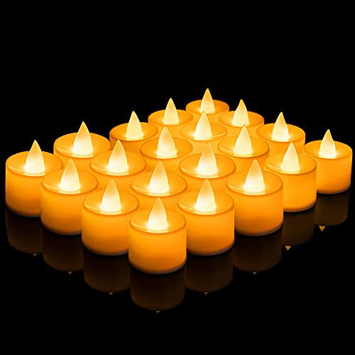 XiXiRan Lot de 20 bougies chauffe-plat LED de Noël - Bougies chauffe-plat LED vacillantes - Bougies chauffe-plat électriques à piles - Bougies décoratives sans flamme - Bougies de table - Couronne de