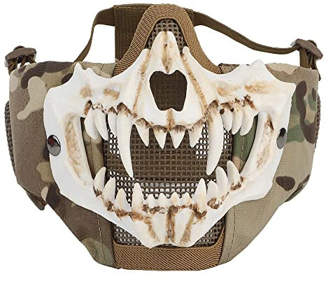 WarmHeartting Masque d'airsoft Demi-Visage avec Protection auditive et Crocs Respirants pour Paintball, Militaire, Tactique, Halloween, Cosplay