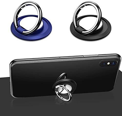 CQQNIU Confezione da 2 supporti ad anello per cellulare, girevole a 360°, super resistente all'usura, impugnatura per telefono, supporto ad anello per smartphone, tablet (nero, blu)