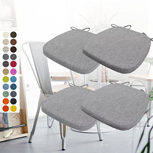 4er Set Stuhlkissen 40x38x3cm mit Bändern,Waschbare Sitzkissen Rutschfest,Stuhlauflage Stuhlpolster Sitzkissen,Abnembar Bezug Mit Reißverschluss,Ideal für Zuhause Büro Küche Esszimmer,Dunkelgrau