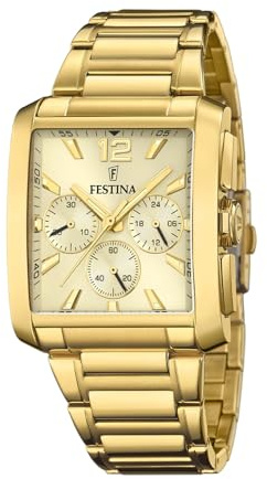 Festina Herrenuhr Analog aus Edelstahl 316l Goldfarben | Quarzwerk, Chronograph, Widerstandsfähiges Mineralglas, Wasserdicht 5 ATM F20638/2 Special Prices