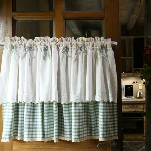 izielad Tende da Cucina Cafe Tende Nodo a Fiocco Pizzo Breve Mezza Finestra Tenda Valance per il Bagno Camera da Letto Soggiorno 135x80cm