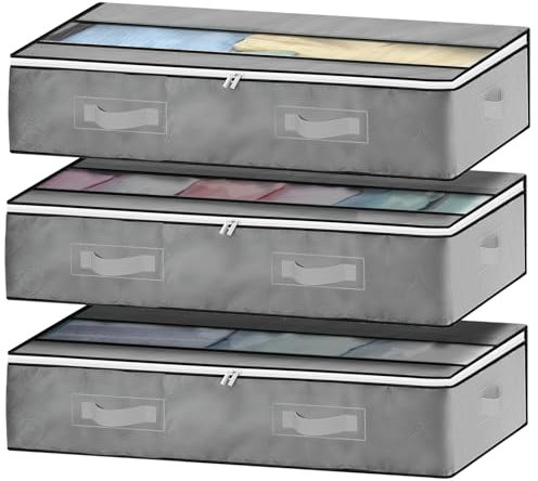 GoMaihe Unterbett Aufbewahrungsbox 3 Set Unterbettkommode Aufbewahrungstasche Unterbettbox Organizer mit Reißverschluss und Griff Faltbare Aufbewahrung für Kissen Kleidung Decken Bettdecken